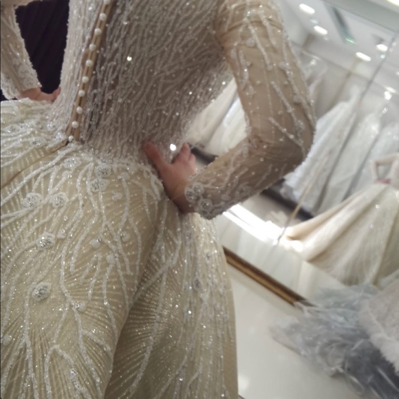 Wedding dress heavy embellished beaded long sleeve - Picture 7 of 13